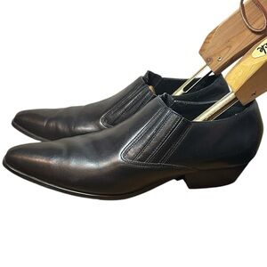 Ks Ltd womens black leather slip on dress shoes cuban heel brazil made size 9